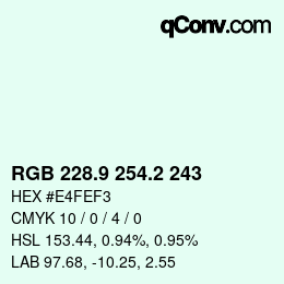 Color code: RGB 228.9 254.2 243 | qconv.com