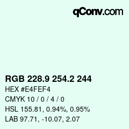 Color code: RGB 228.9 254.2 244 | qconv.com