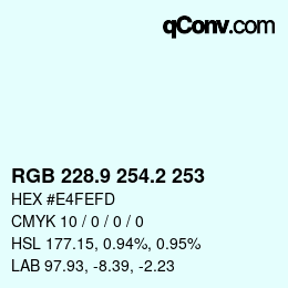 Color code: RGB 228.9 254.2 253 | qconv.com