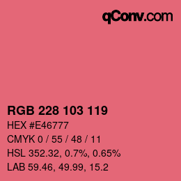 Color code: RGB 228 103 119 | qconv.com