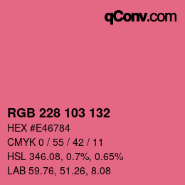 Color code: RGB 228 103 132 | qconv.com