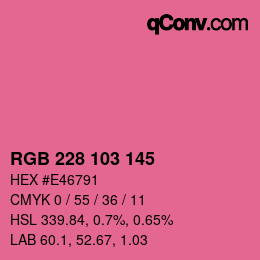 Color code: RGB 228 103 145 | qconv.com