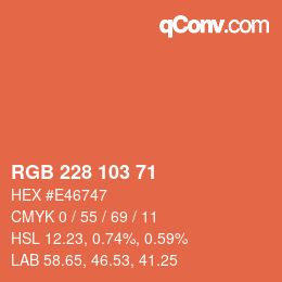 Color code: RGB 228 103 71 | qconv.com