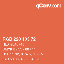 Color code: RGB 228 103 72 | qconv.com