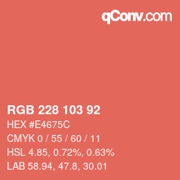 カラーコード: RGB 228 103 92 | qconv.com