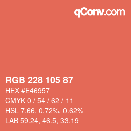 Color code: RGB 228 105 87 | qconv.com