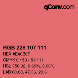 Color code: RGB 228 107 111 | qconv.com