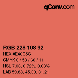 Color code: RGB 228 108 92 | qconv.com
