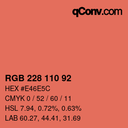 Color code: RGB 228 110 92 | qconv.com