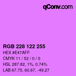 Color code: RGB 228 122 255 | qconv.com