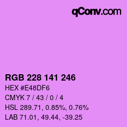 Color code: RGB 228 141 246 | qconv.com