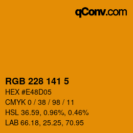 Color code: RGB 228 141 5 | qconv.com