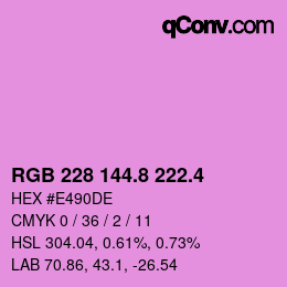 カラーコード: RGB 228 144.8 222.4 | qconv.com