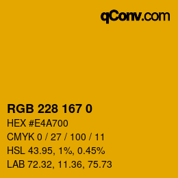 Color code: RGB 228 167 0 | qconv.com