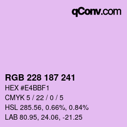 Color code: RGB 228 187 241 | qconv.com