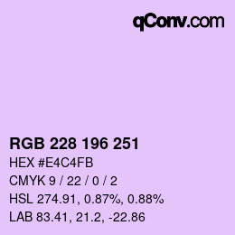 Color code: RGB 228 196 251 | qconv.com