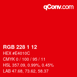カラーコード: RGB 228 1 12 | qconv.com