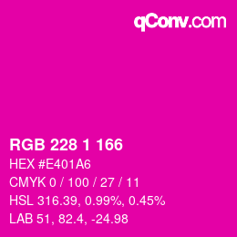 カラーコード: RGB 228 1 166 | qconv.com