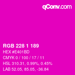 カラーコード: RGB 228 1 189 | qconv.com