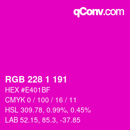 カラーコード: RGB 228 1 191 | qconv.com