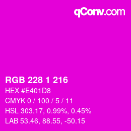 颜色代码: RGB 228 1 216 | qconv.com
