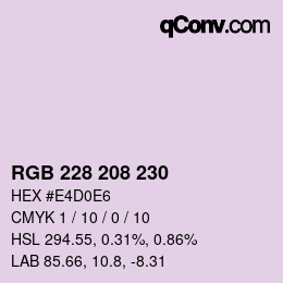 Color code: RGB 228 208 230 | qconv.com