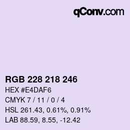 Color code: RGB 228 218 246 | qconv.com