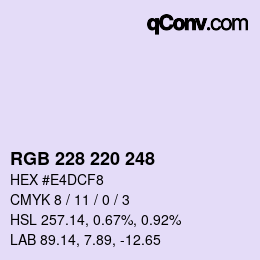 Color code: RGB 228 220 248 | qconv.com