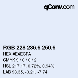 カラーコード: RGB 228 236.6 250.6 | qconv.com