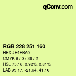 Color code: RGB 228 251 160 | qconv.com