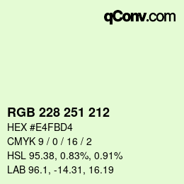 Color code: RGB 228 251 212 | qconv.com