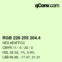 カラーコード: RGB 228 255 204.4 | qconv.com