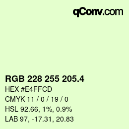 カラーコード: RGB 228 255 205.4 | qconv.com