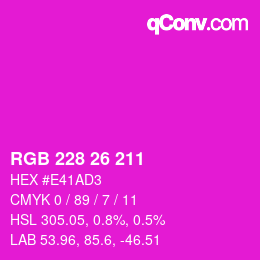 Color code: RGB 228 26 211 | qconv.com