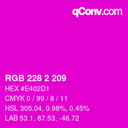 颜色代码: RGB 228 2 209 | qconv.com