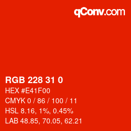 Color code: RGB 228 31 0 | qconv.com