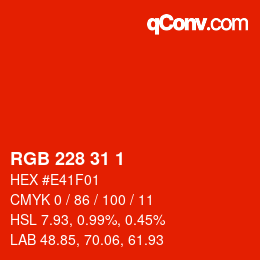 カラーコード: RGB 228 31 1 | qconv.com