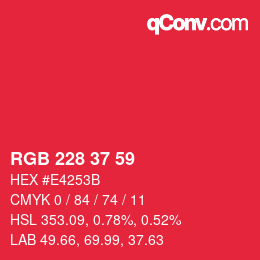 Color code: RGB 228 37 59 | qconv.com