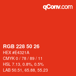 Color code: RGB 228 50 26 | qconv.com