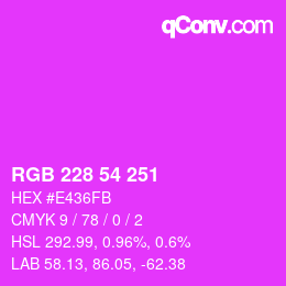 Color code: RGB 228 54 251 | qconv.com