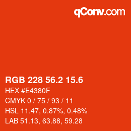 カラーコード: RGB 228 56.2 15.6 | qconv.com