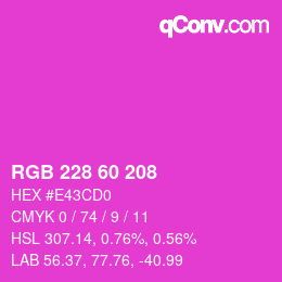 カラーコード: RGB 228 60 208 | qconv.com