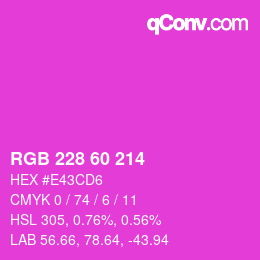 カラーコード: RGB 228 60 214 | qconv.com