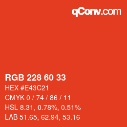 Color code: RGB 228 60 33 | qconv.com