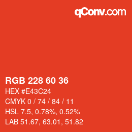 カラーコード: RGB 228 60 36 | qconv.com
