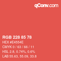 颜色代码: RGB 228 85 78 | qconv.com
