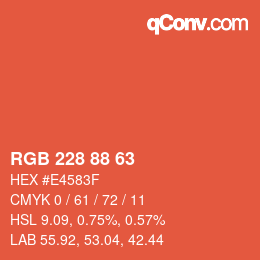 颜色代码: RGB 228 88 63 | qconv.com