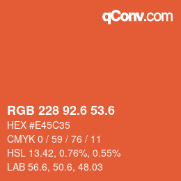 カラーコード: RGB 228 92.6 53.6 | qconv.com