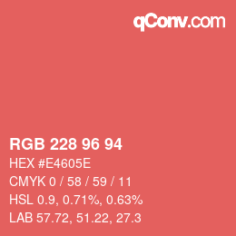 Color code: RGB 228 96 94 | qconv.com