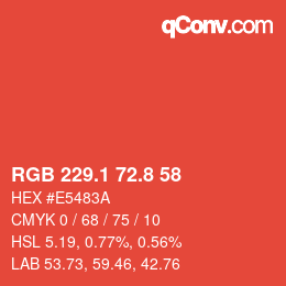カラーコード: RGB 229.1 72.8 58 | qconv.com